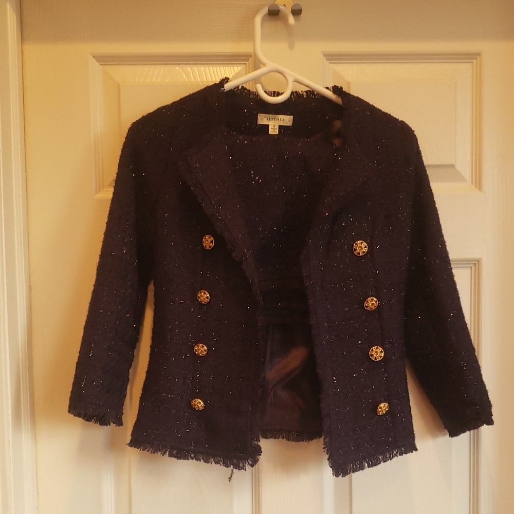 Alythea Deep Purple Tweed Blazer And Shorts Suit